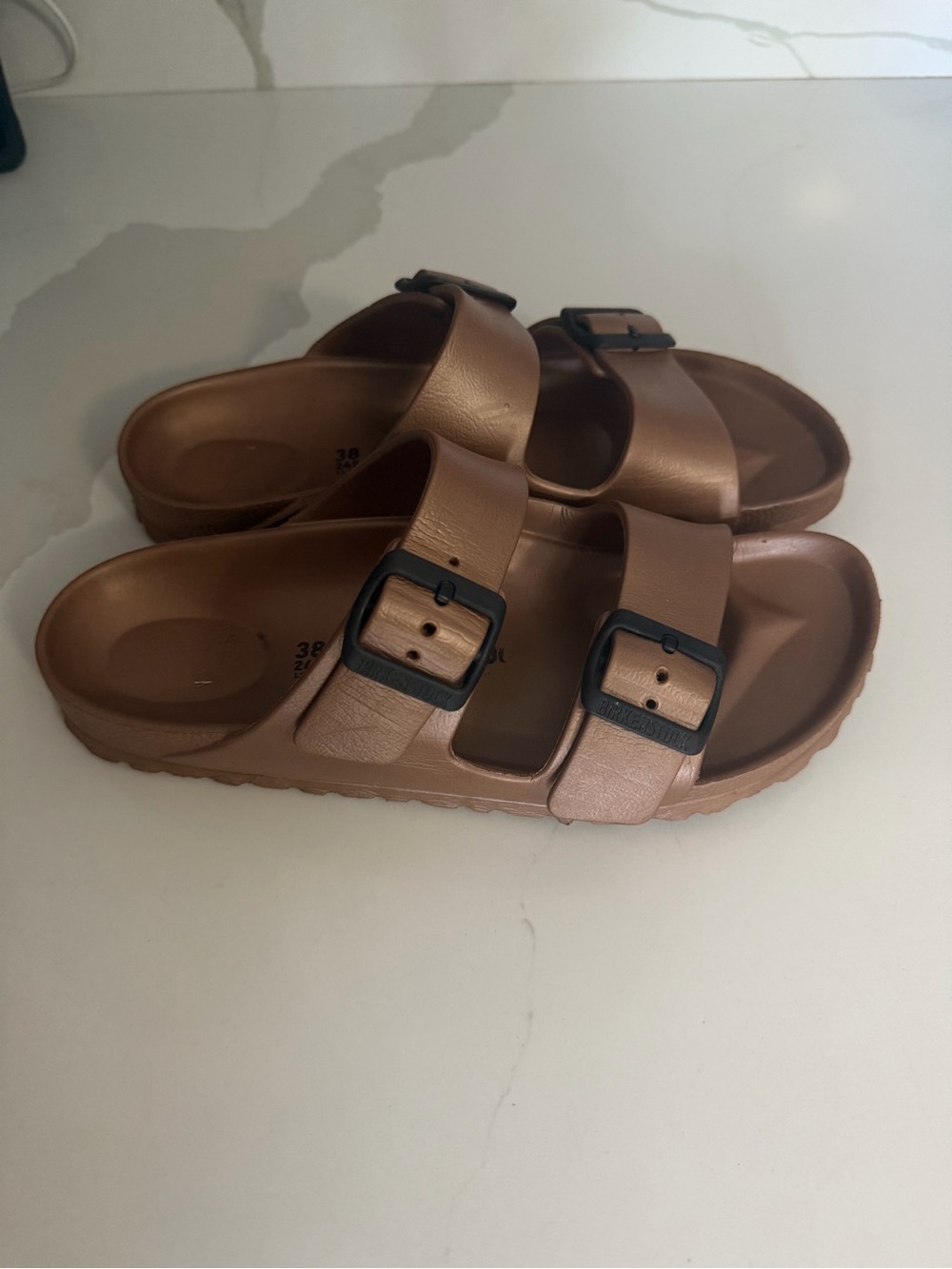 Birkenstock Metallic Bronze Double-Buckle Slide Sandals